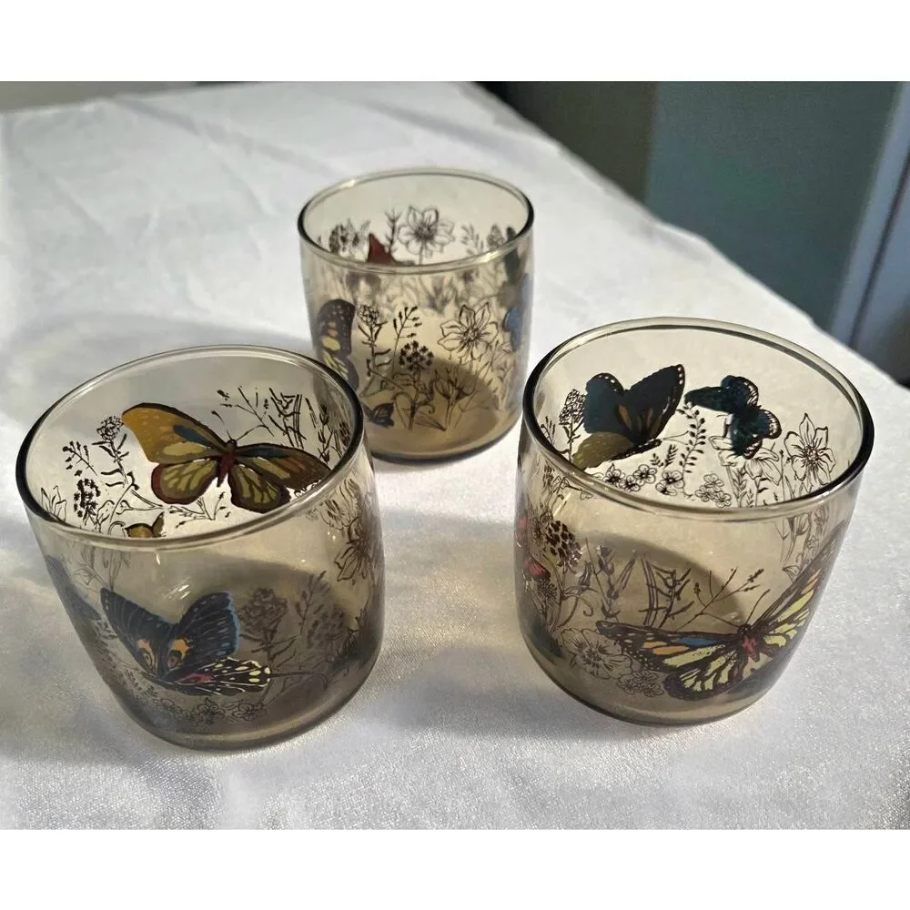 Set of 3 VTG MCM Anchor Hocking Butterfly Juice Glasses